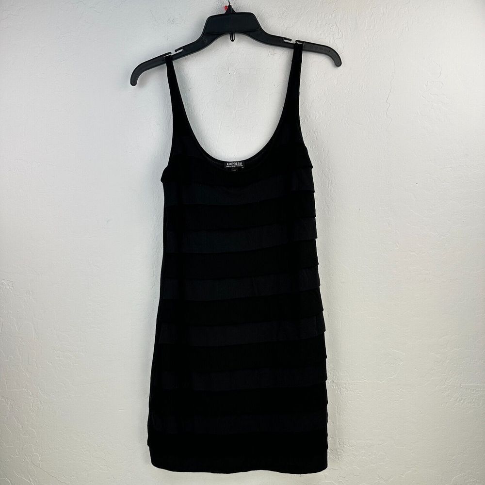 Vtg Express Mini‎ Dress Womens S Black Sleeveless Layered Knit Y2K Dreamweight
